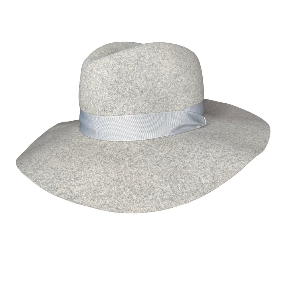 Saks Fifth Avenue Hat Womens Gray Fedora 100% Wool With Band Accent